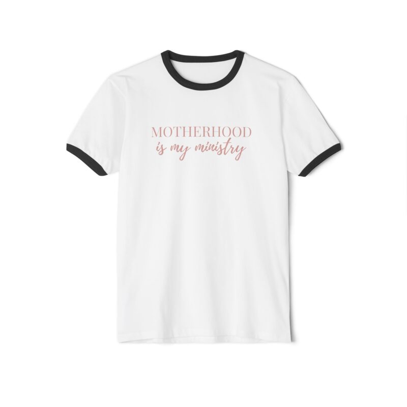 Motherhood is my ministry, Cotton, Unisex Ringer Tee Shirt, featuring the Great Commission, for moms and homemakers